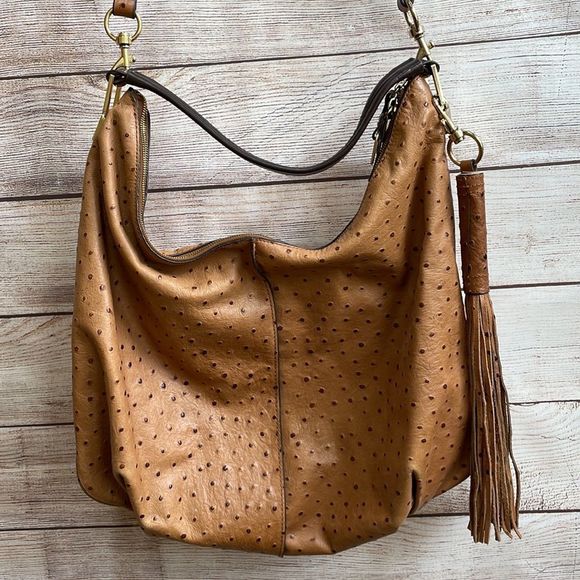 G.I.L.I. LARGE CROSSBODY IN TAN OSTRICH EMBOSSED LEATHER - Picture 2 of 8